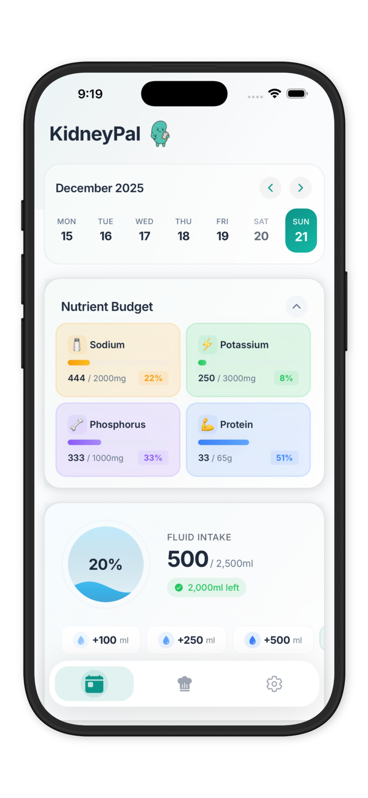 KidneyPal Home Screen